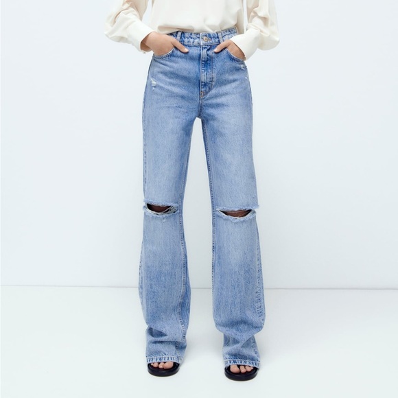 Zara Full Length High Waisted Ripped Jeans - Picture 1 of 4